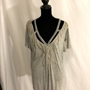 Haute Hippie Embellished Beaded Gray Top